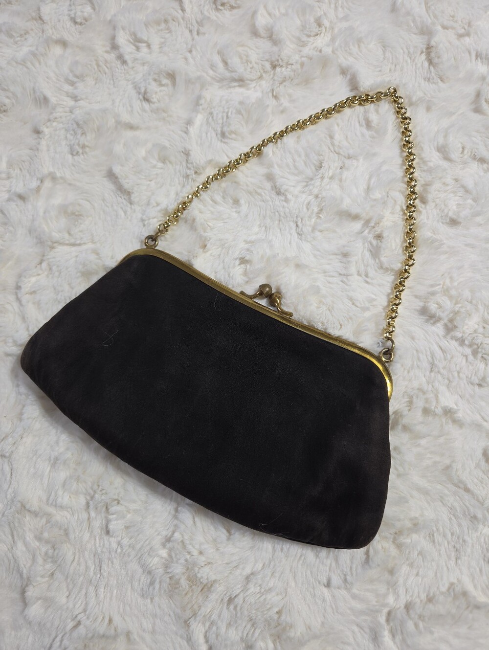 Vintage Black 'Suede Feel' Clutch Handbag With Chain